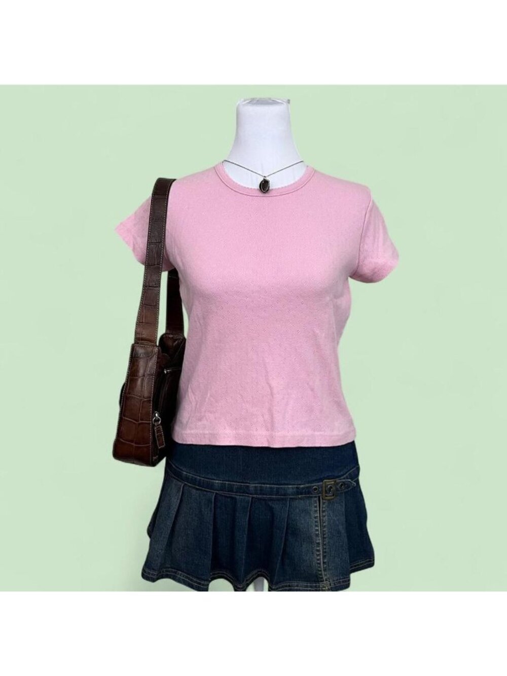 y2k pink pointelle preppy girly dainty coquette tee